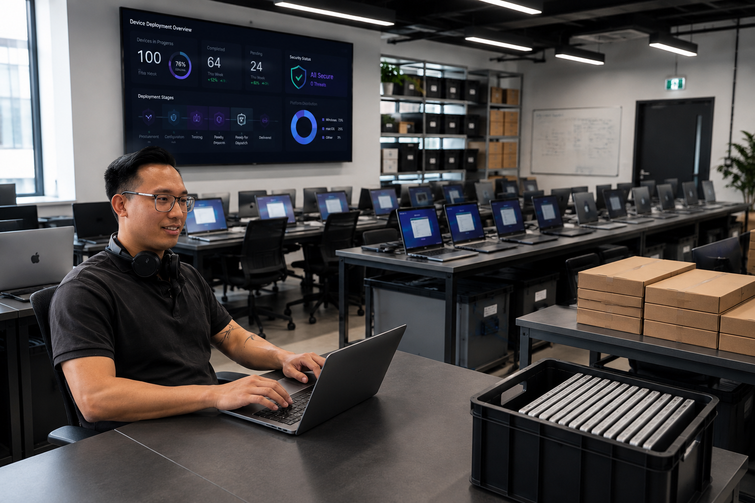 What Happens Before 100 Laptops Arrive on 100 Desks?